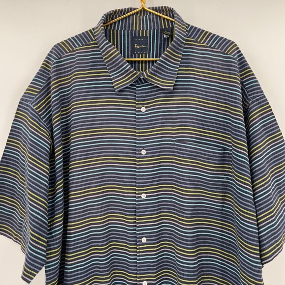 Kani Gold  Big & Tall Blue Multicolor Stripe Button-Up Shirt Men’s Size 5X - Picture 2 of 10